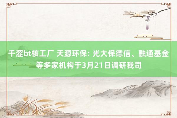 千涩bt核工厂 天源环保: 光大保德信、融通基金等多家机构于3月21日调研我司